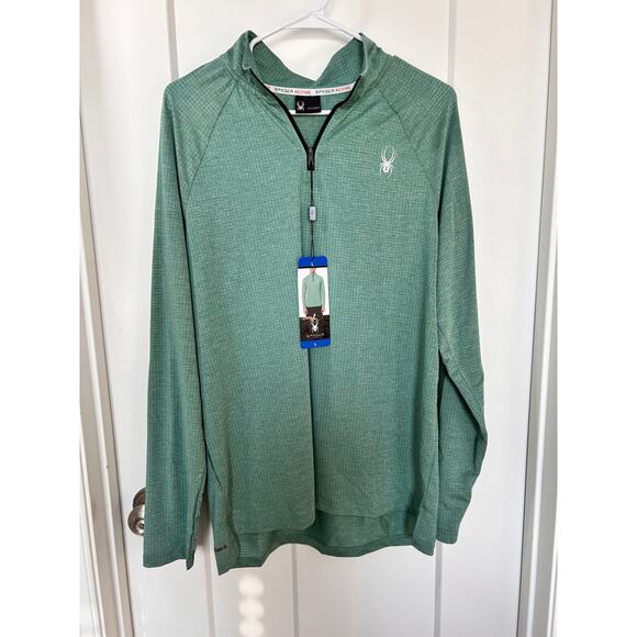 NWT Spyder Men's Activewear 1/4 Zip Pullover Shirt Long Sleeve‎ Green Size Large - Picture 1 of 12